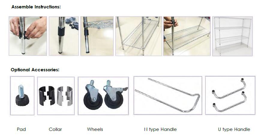 4 Layers Industrial Chrome Wire Basket ESD Shelf Trolley With Handrail