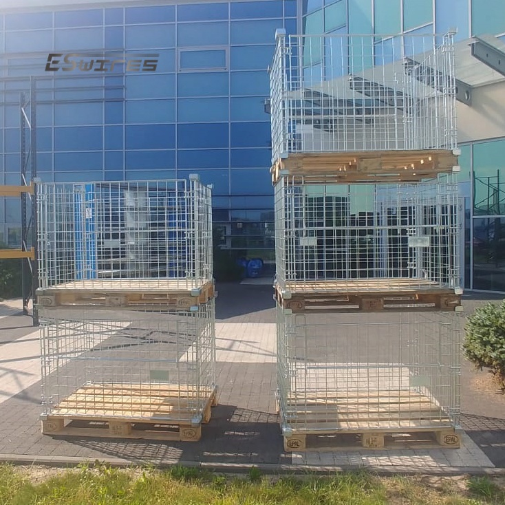 Stacking Durable Warehouse Secure Storage Foldable Wire Mesh Pallet Cage for EURO Pallets