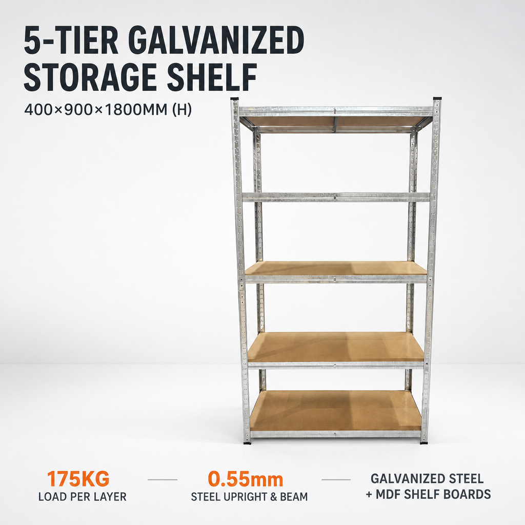 White 5 Tier Galvanized Steel Shelving Unit 175Kg Per Shelf Adjustable MDF Storage Rack For Garage Use