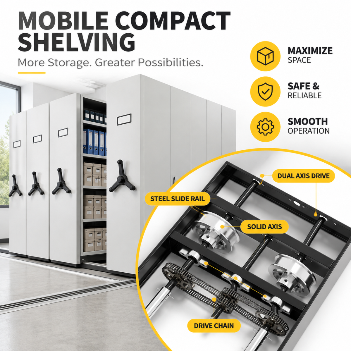 Wholesale Mobile Compact Shelving Supplier, High Quality Steel Movable Archive Storage Rack for Bulk Order