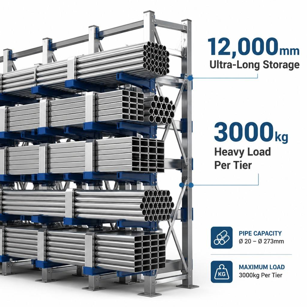 Industrial Heavy Duty Customizable Honeycomb Structure Steel Pipe Profile 3000kg Roll Pipe Storage Rack CE/ISO Certified