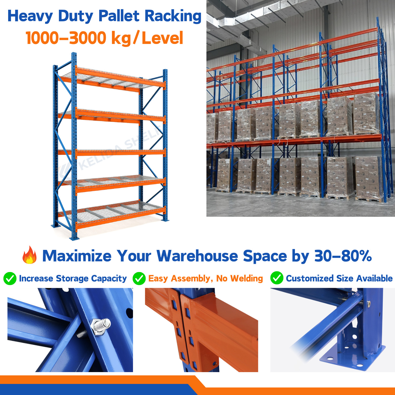 Wholesale Heavy Duty Pallet 5 Layers 3000KG Triple Support Heavy-Duty Rack Warehouse Racks Beam Rack Super Heavy-Duty Shelving