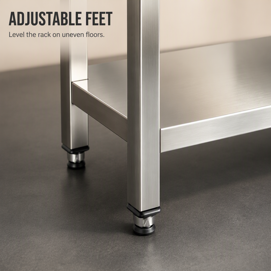 Heavy Duty 4 Tier Stainless Steel Storage Rack Adjustable Commercial Kitchen Shelving Unit for Restaurant Food Prep