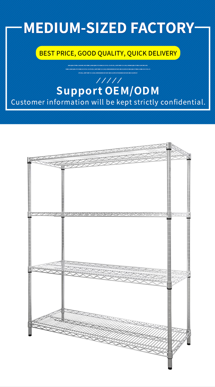 Authentic Factory Production 5-layer Chrome Wire Shelving Metal Storage Rack Warehouse Heavy Duty Racking