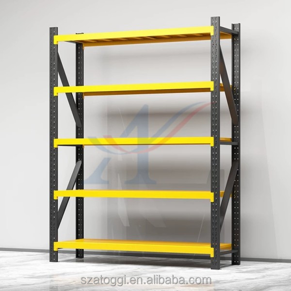 Custom Medium Duty Steel Shelving 200 Kg Layer Garage Black Yellow 4 Tier Powder Coated Industrial Warehouse Storage Metal