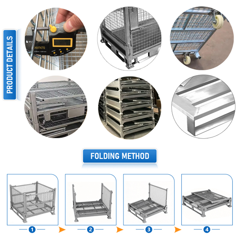 Powder Coating Galvanized Steel Pallet Box Cage Storage Welded Wire Mesh Cage