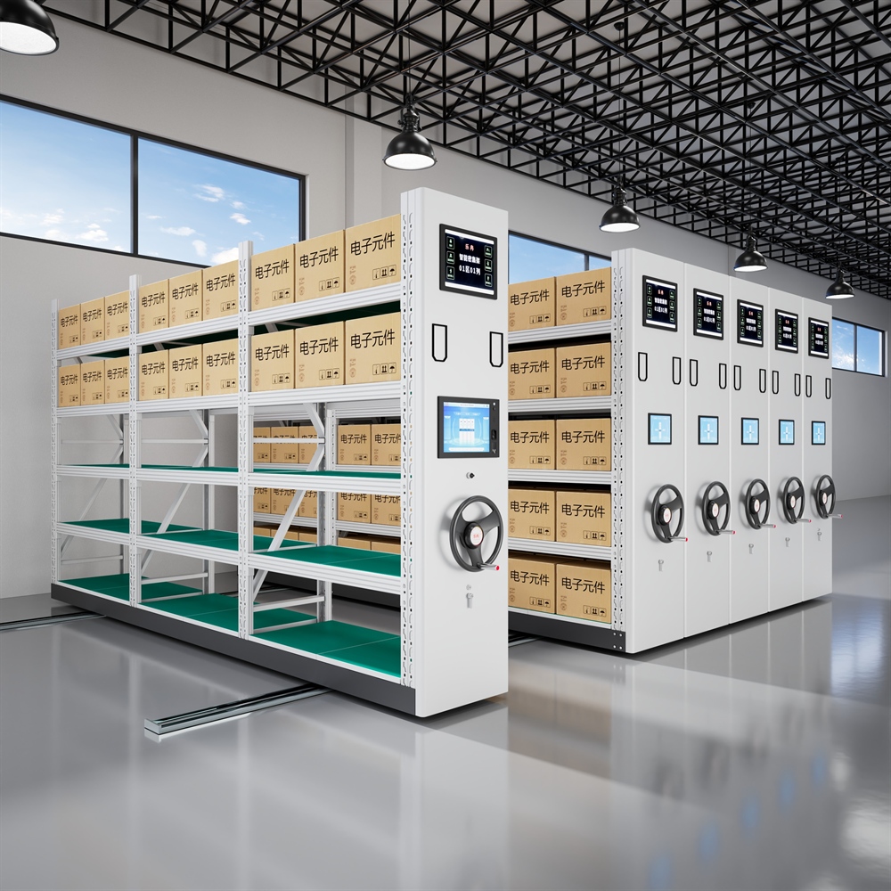 Intelligent Adjustable Steel Mobile Shelving System Motorized Tracks Space-Saving Smart Warehouse Storage Racks for Workshop