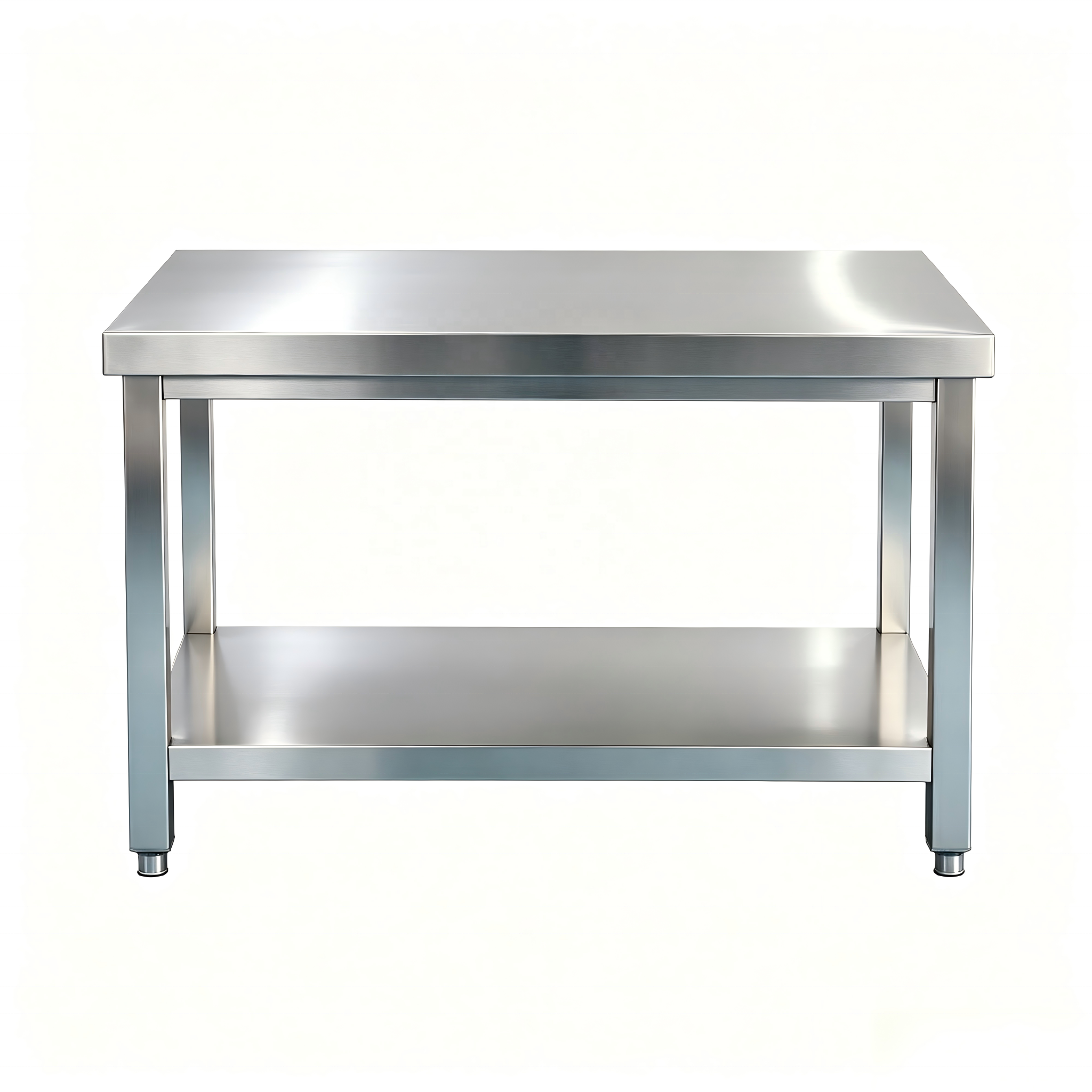 Heavy-Duty Two-Tier Stainless Steel Prep Table - Reinforced Edges, Square Legs &amp; Adjustable Leveling Feet