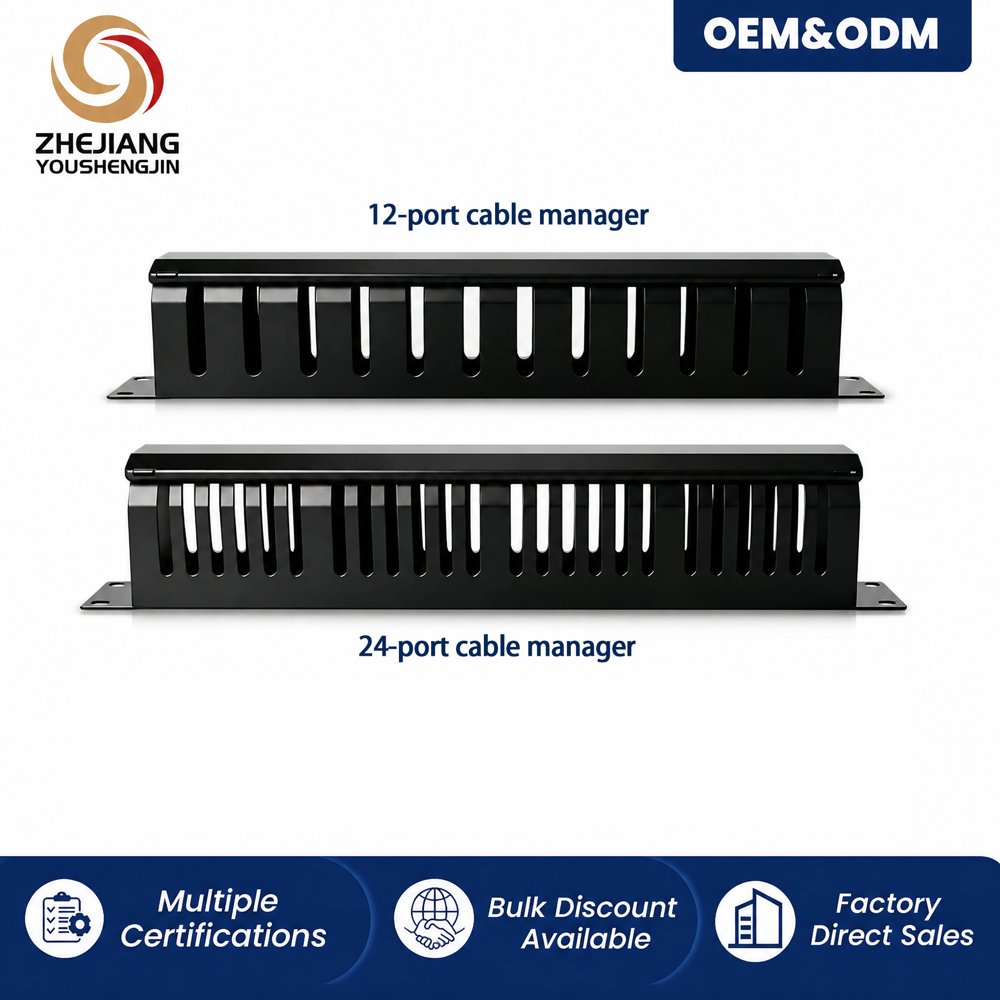 24-Slot Slotted 19 Inch 1U SPCC Metal Cable Organizer With 24 Bar Rack Mount For Server Cabinet And Network Components