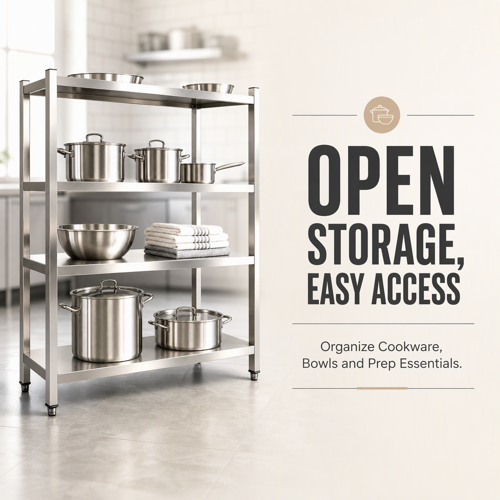 Heavy Duty 4 Tier Stainless Steel Storage Rack Adjustable Commercial Kitchen Shelving Unit for Restaurant Food Prep