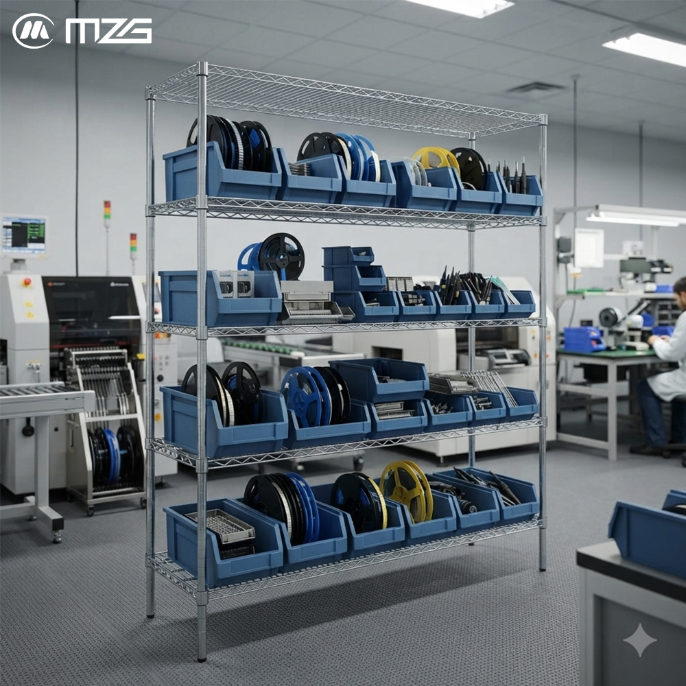 MZG ESD Anti Static 5 Tier Heavy Duty Wire Shelving Rack Metal Storage Rack for Factory Warehouse