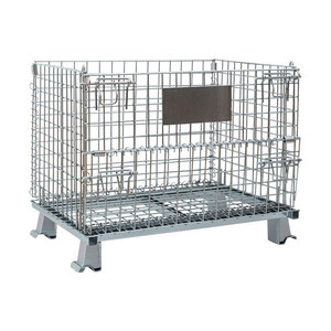 Heavy Duty Powder Coated Collapsible Stackable Logistics Rigid Steel Metal Wire Mesh Storage Pallet Cages 1000kg Capacity