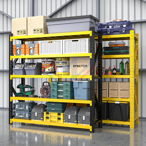 Custom Medium Duty Steel Shelving 200 Kg Layer Garage Black Yellow 4 Tier