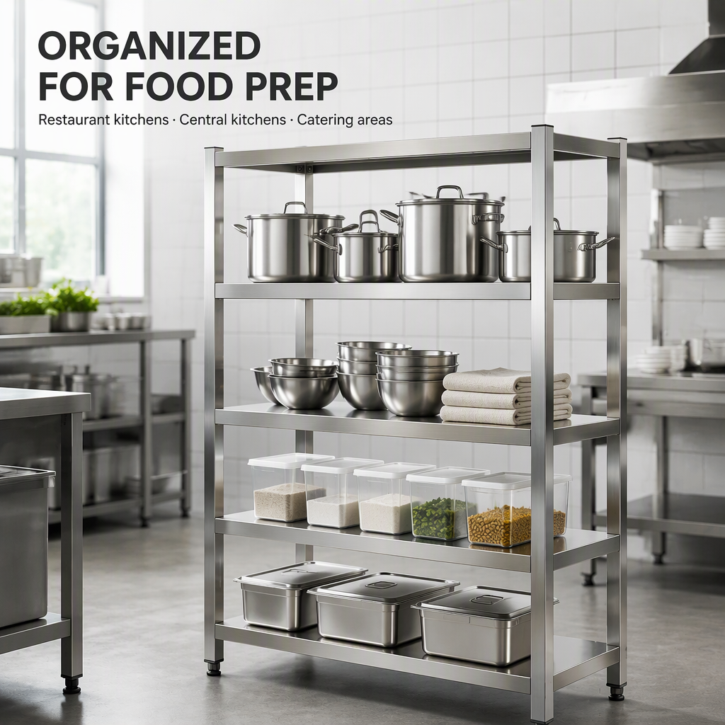 Heavy Duty 4 Tier Stainless Steel Storage Rack Adjustable Commercial Kitchen Shelving Unit for Restaurant Food Prep