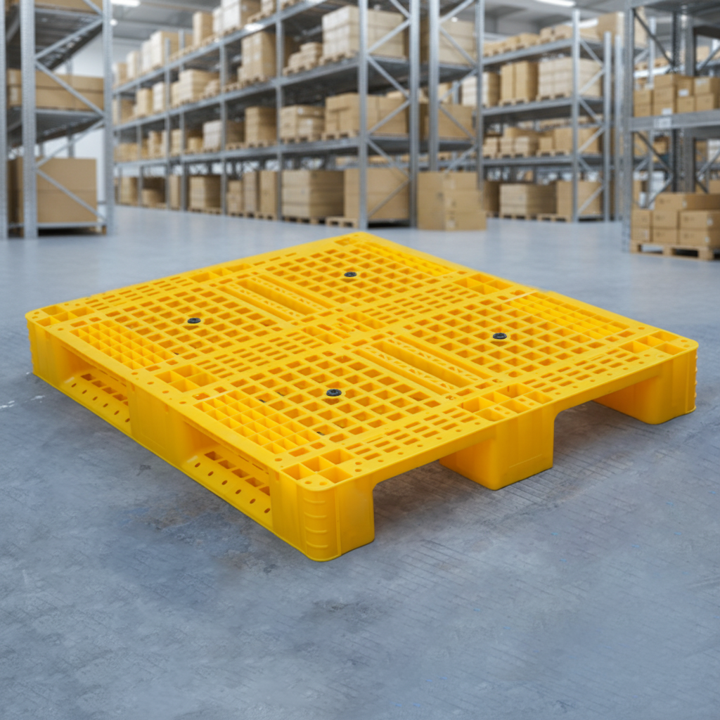 Stackable Industrial HDPE Euro Steel Reinforced 3 Runners Heavy Duty Reversible Hygiene Solid Deck Racking Forklift 4 Way Pallet