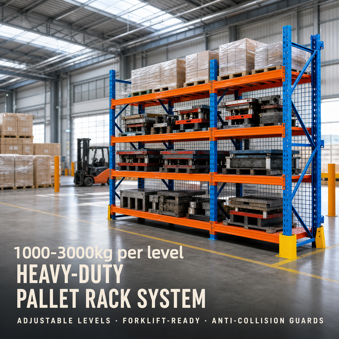 Heavy Duty Pallet Racking Adjustable Heavy Load Capacity 2000kg/3000kg Cold Rolled Steel Powder Coated 1 Year Warranty