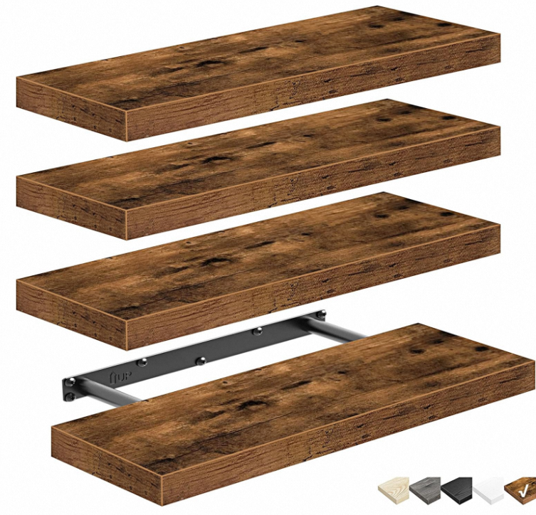 wooden wall storage shelf detail