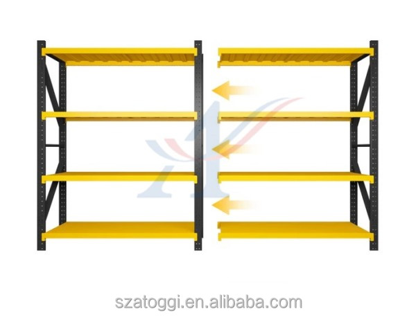 Custom Medium Duty Steel Shelving 200 Kg Layer Garage Black Yellow 4 Tier Powder Coated Industrial Warehouse Storage Metal