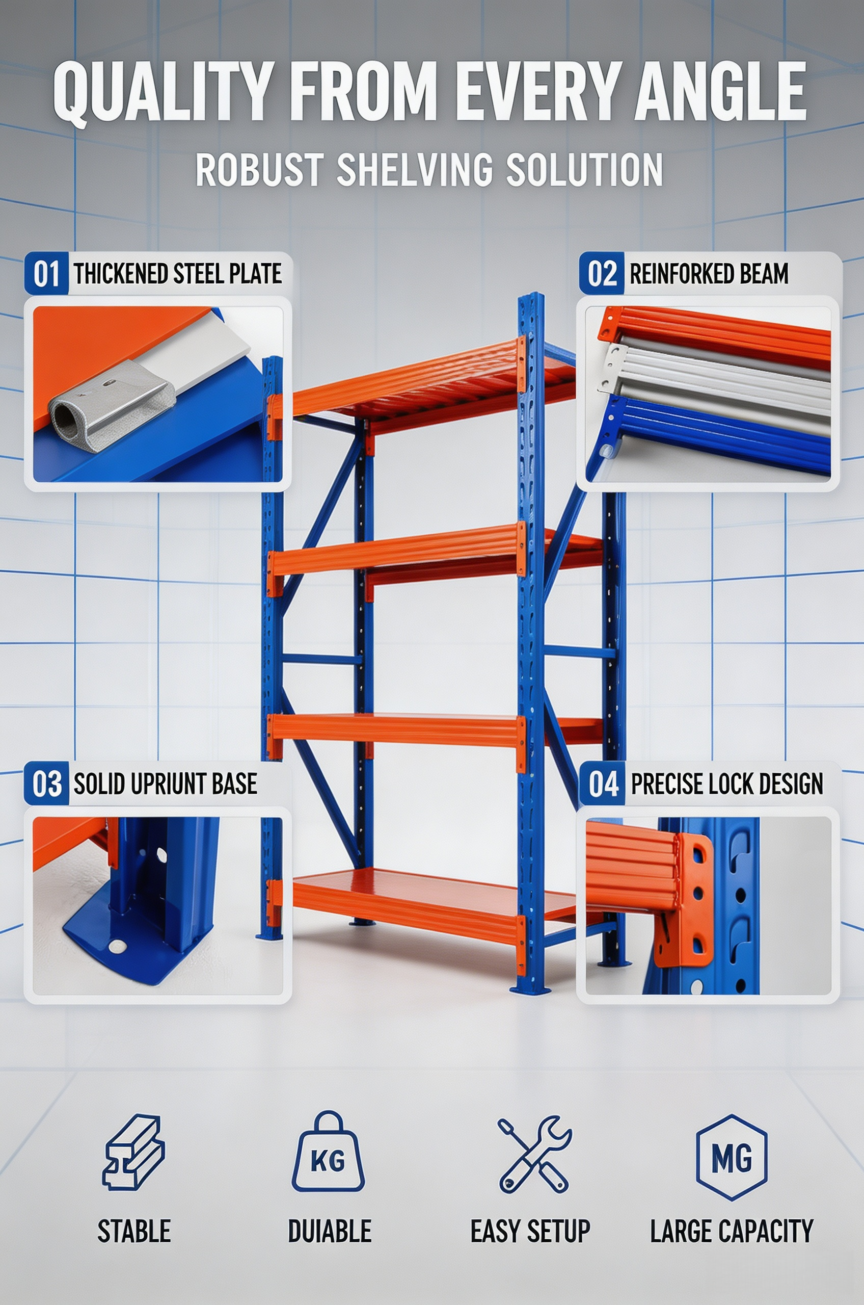 Heavy Duty Iron/Metal Durable Warehouse Shelves for Industrial Bulk Storage