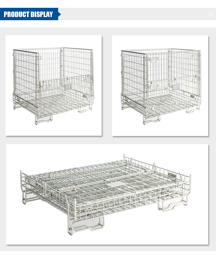 Heavy Duty Powder Coated Collapsible Stackable Logistics Rigid Steel Metal Wire Mesh Storage Pallet Cages 1000kg Capacity