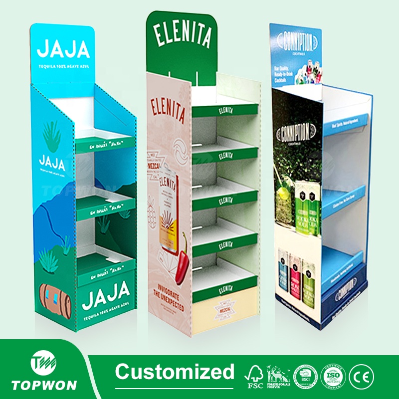 Custom POP Floor Cardboard Display Stand Foldable Flooring Carton Display Rack Supermarket Store Corrugated Display Shelf