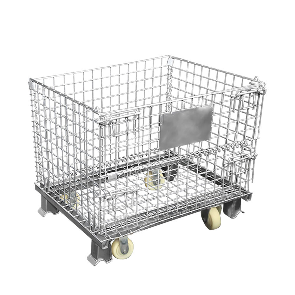 Warehouse Use Material Storage Stacking Galvanized Steel Wire Pallet Mesh With Wheel