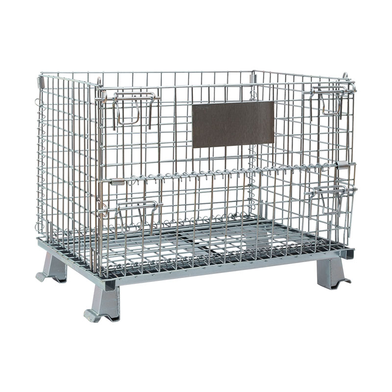 Heavy Duty Powder Coated Collapsible Stackable Logistics Rigid Steel Metal Wire Mesh Storage Pallet Cages 1000kg Capacity