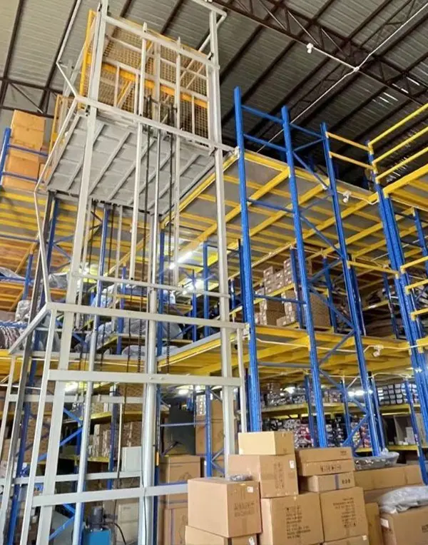 Multi-level mezzanine with reinforced racking for auto parts warehouse