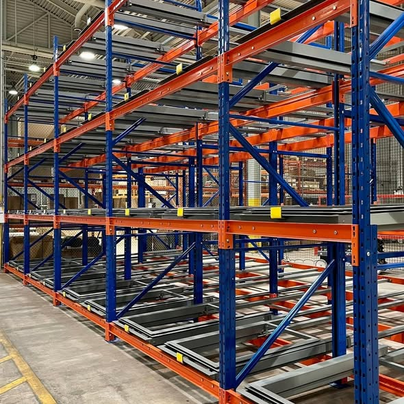 Push Back Pallet Racking + Forklift Operated Push Back Rack for 3PL Logistics Warehouse Batch Inventory Storage