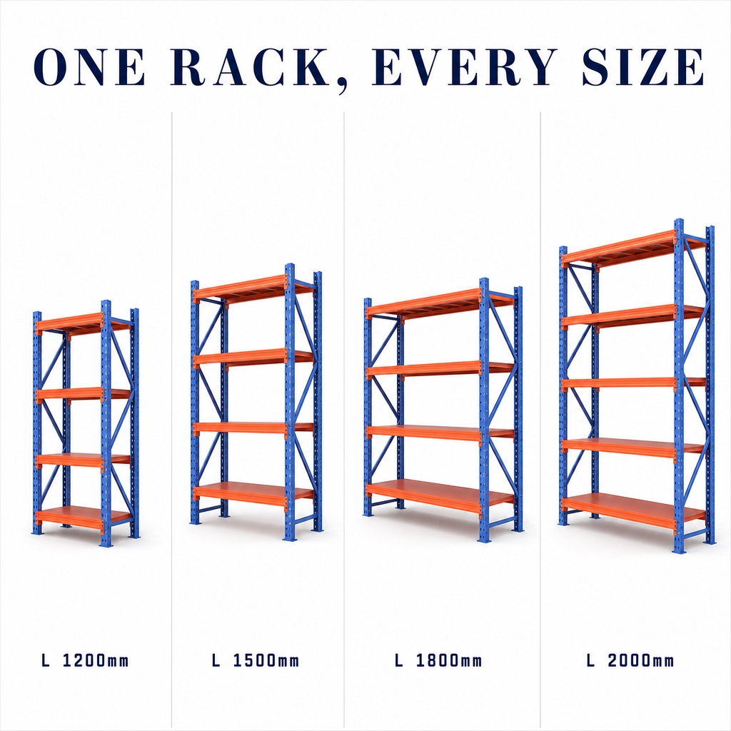 Heavy Duty Orange Blue Warehouse Storage Rack 4 Layers 500-1000kg Per Shelf Adjustable Metal Shelving Unit