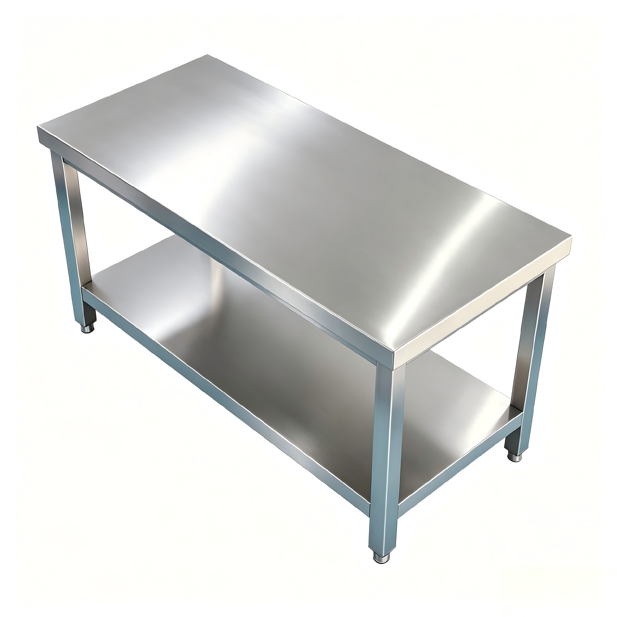 Heavy-Duty Two-Tier Stainless Steel Prep Table - Reinforced Edges, Square Legs &amp; Adjustable Leveling Feet