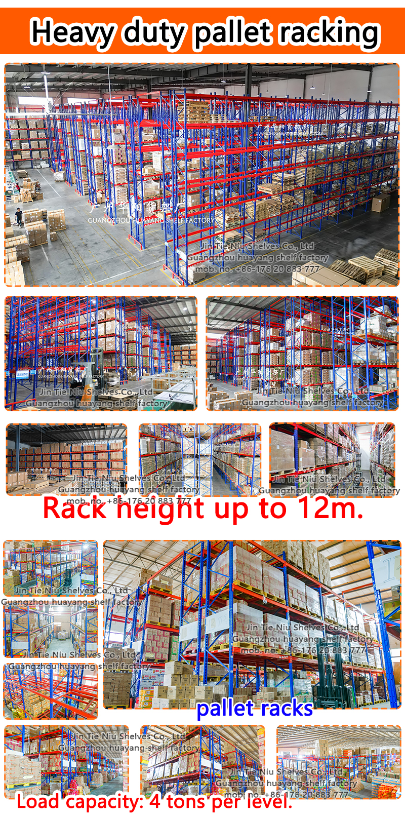 Guangzhou Rack Adjustable Pallet Racking System 2000KG 2200KG 2200KG 2300KG 2400KG 2500KG Pounds Tons