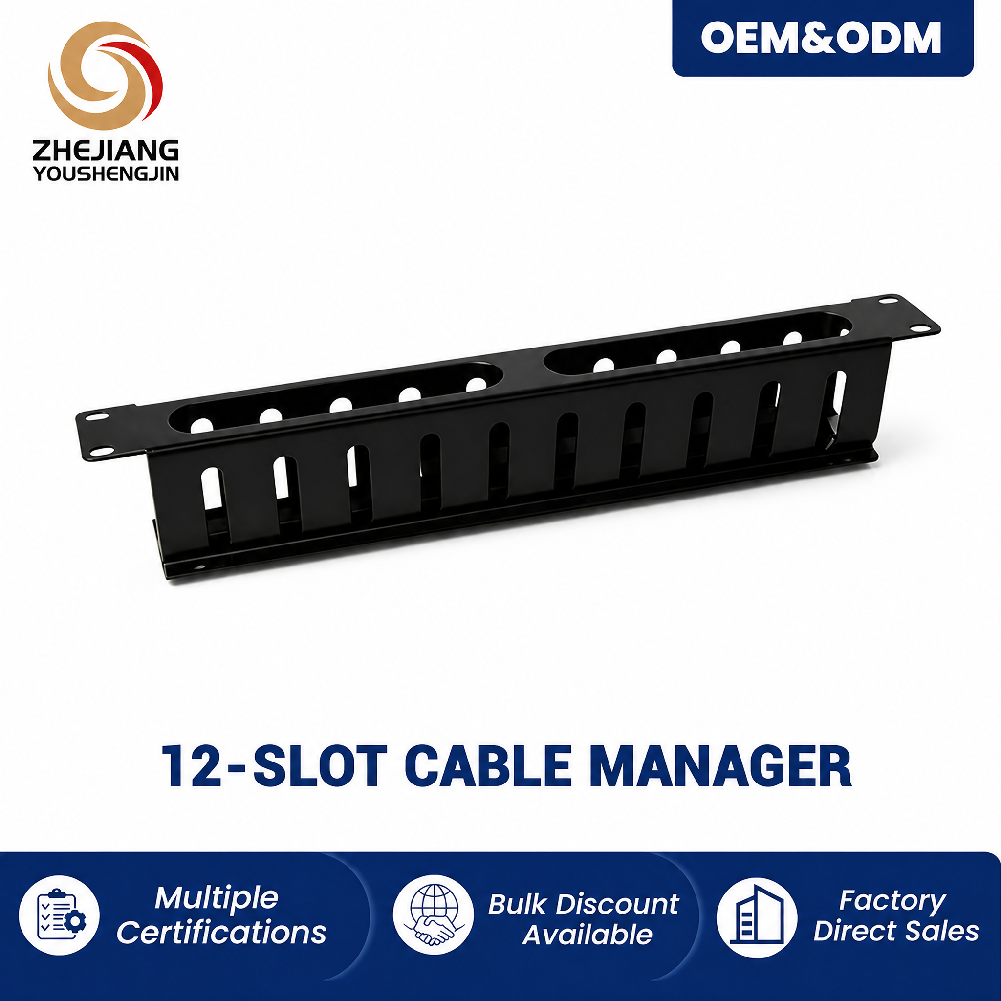 24-Slot Slotted 19 Inch 1U SPCC Metal Cable Organizer With 24 Bar Rack Mount For Server Cabinet And Network Components