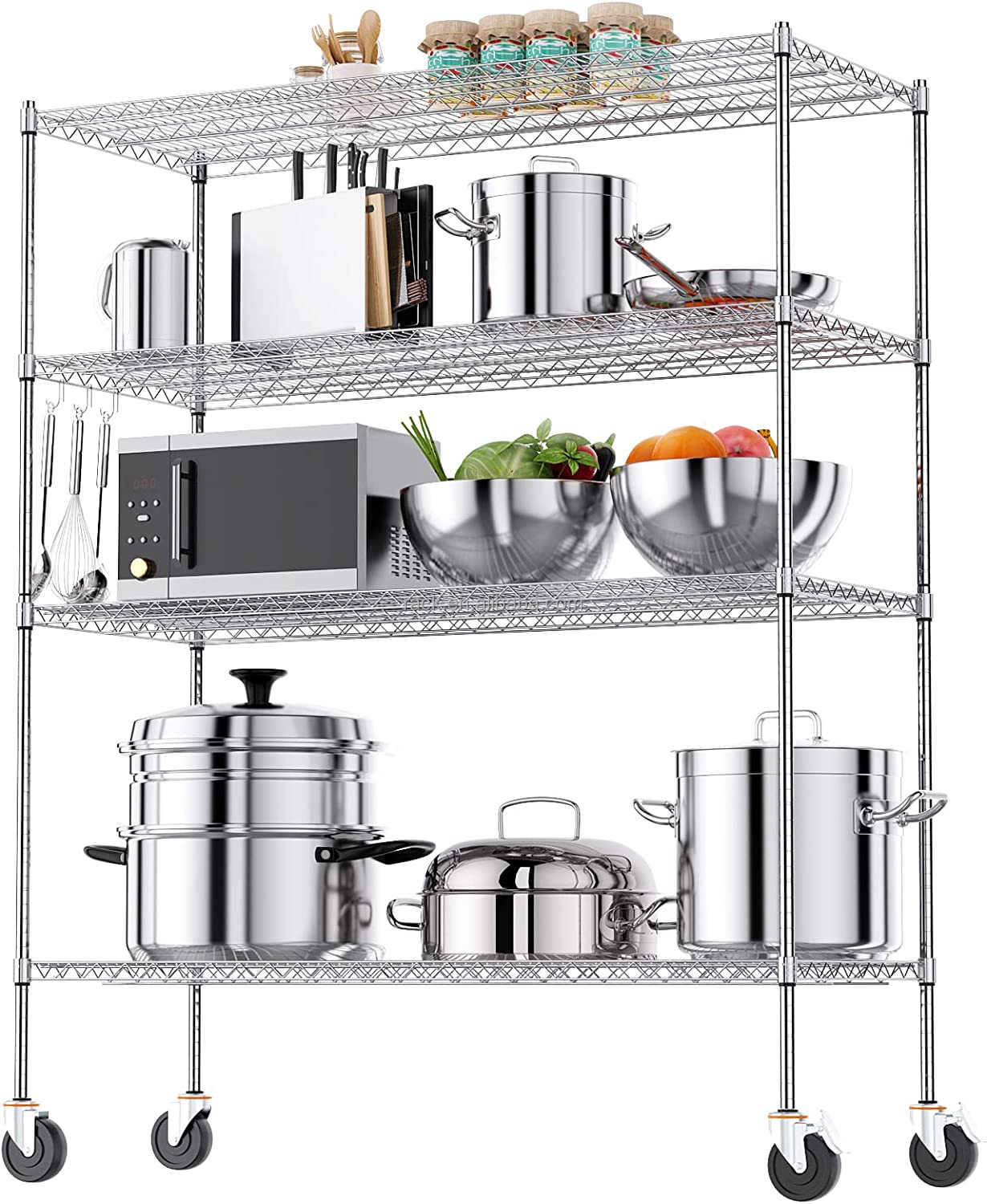 Commercial Warehouse Storage Rack Adjustable 4 Tiers Industrial Heavy Duty Galvanized Metal Wire Shelving