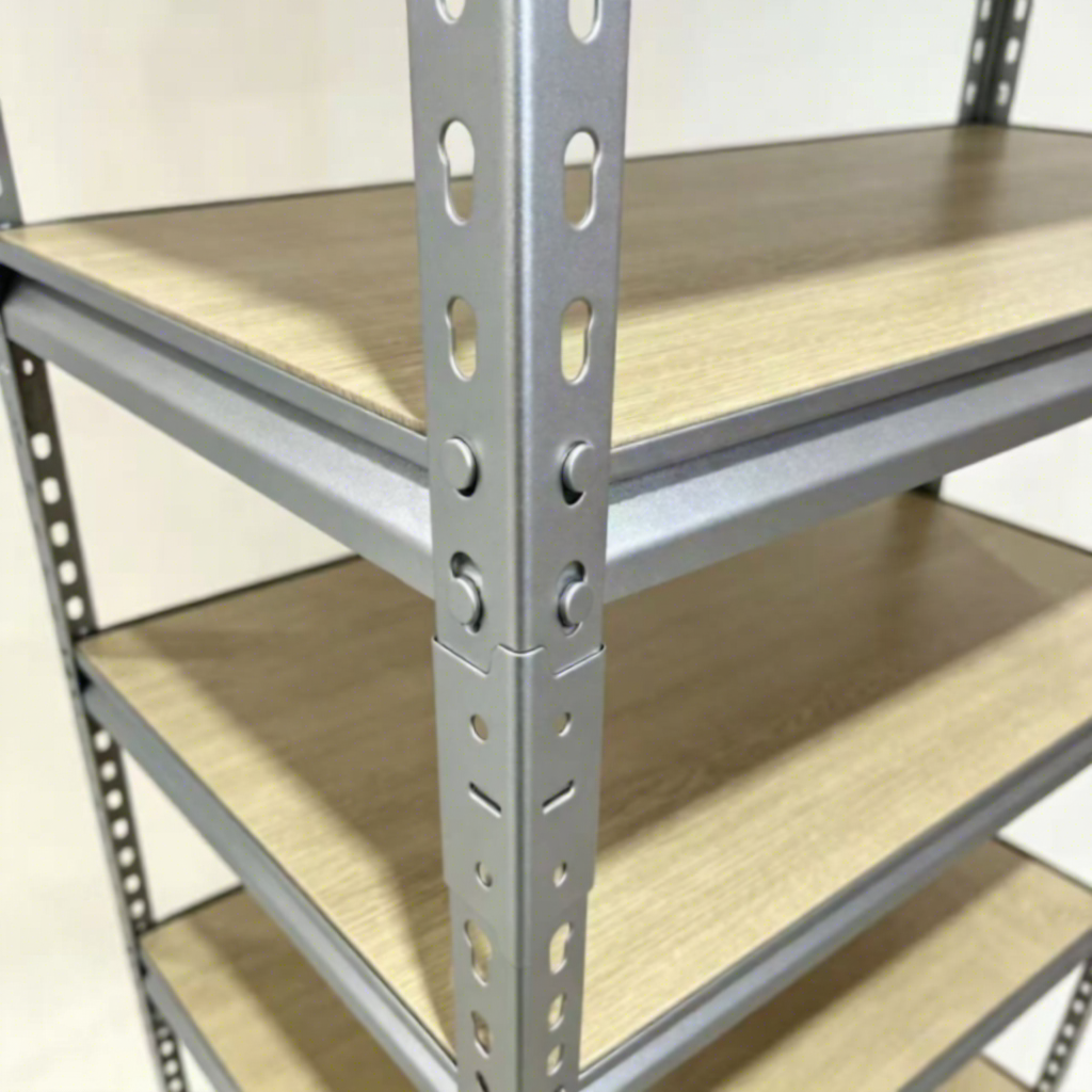 5 Tier Boltless Shelving Unit 150kg Per Layer Black Metal Storage Rack With MDF Board For Garage Warehouse