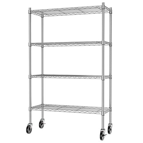 4 Layers Industrial Chrome Wire Basket ESD Shelf Trolley With Handrail