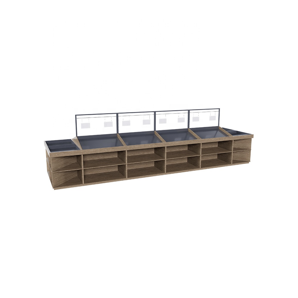 Produce Display Island Rack Multi-Tier Heavy Duty Metal Wood Weigh-Able Display Shelf for Dried Fruits Candies Supermarket Bulk