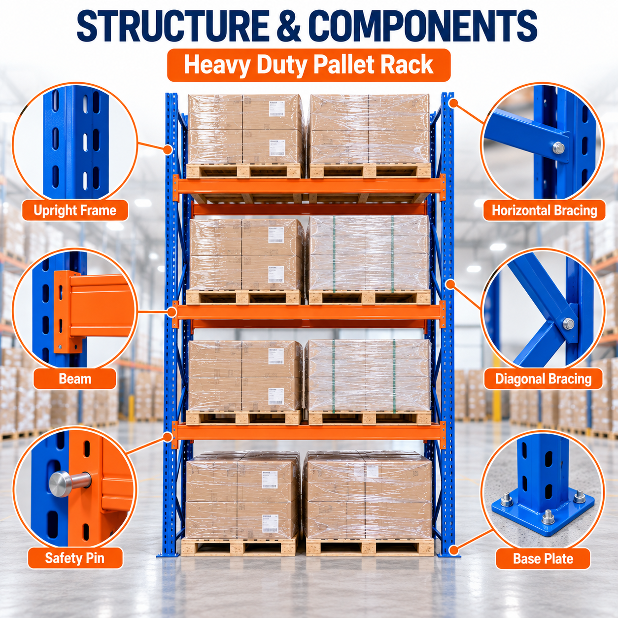 Heavy Duty Selective Pallet Rack Warehouse Storage Racking System for Large Capacity Industrial Pallet Storage