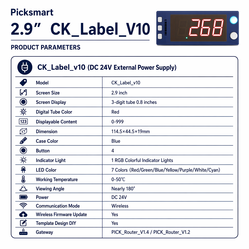 3-Digit Electronic Rack Tag RGB Indicator Light Touch Button Wired Power Picking to Light System 868MHz Warehouse Storage Module