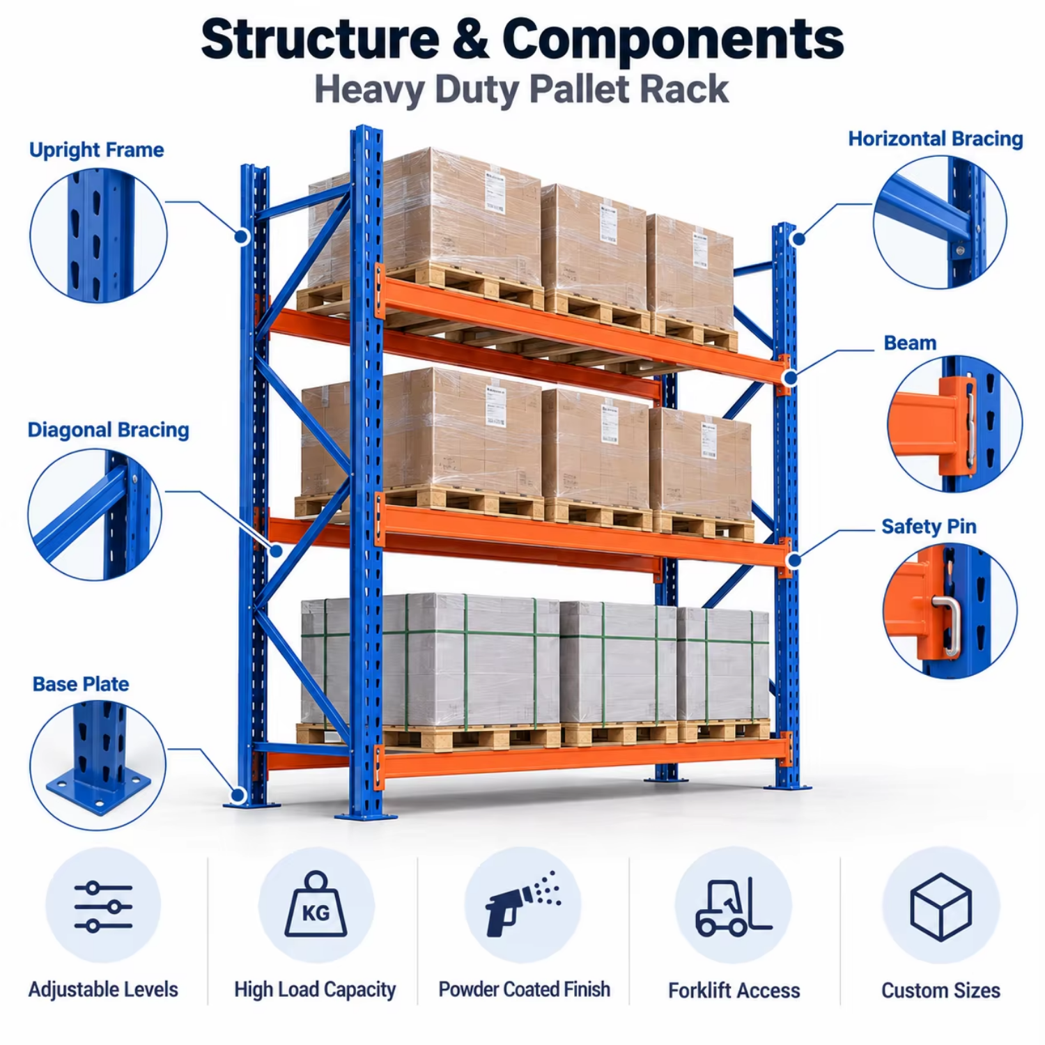 Heavy Duty Selective Pallet Rack Warehouse Storage Racking System for Large Capacity Industrial Pallet Storage