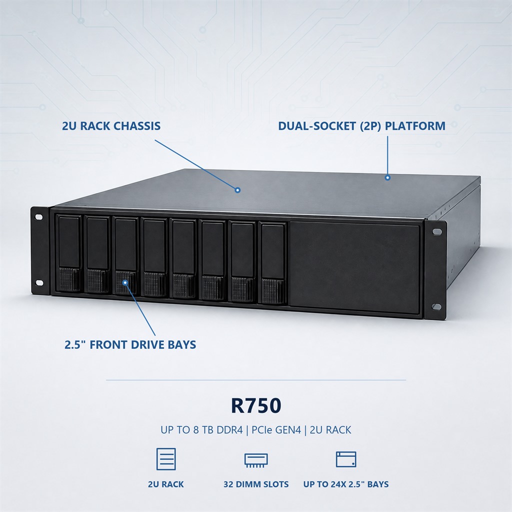 R750 Rack Server R740xd2 R760xd2 R770 2U NIC NAS VPN ERP PCIe Memory Network Storage Chassis Hot Swap