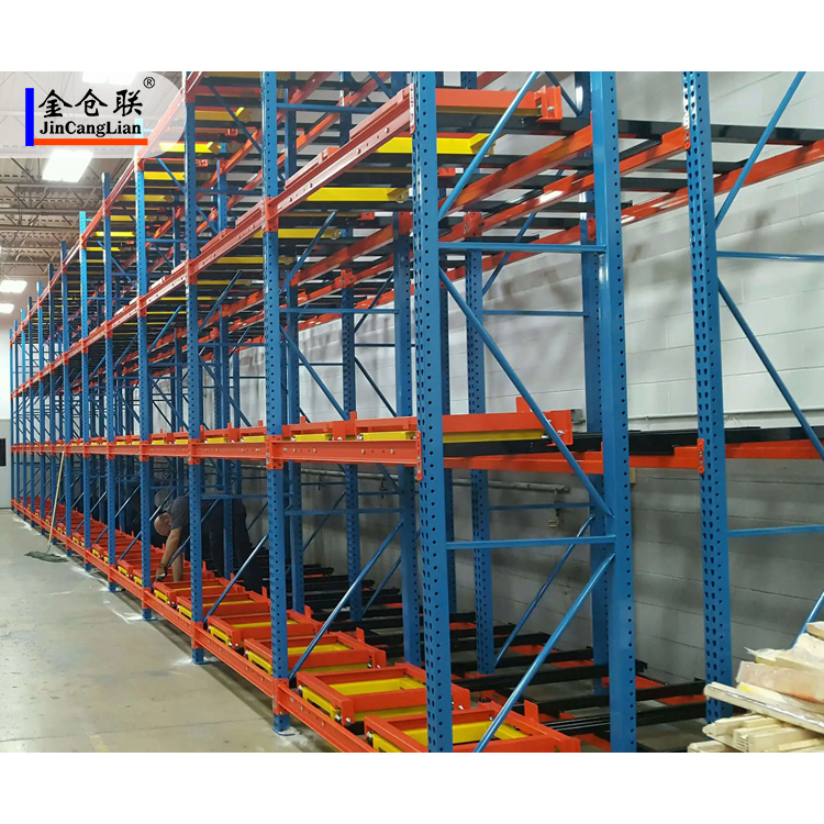 Customized Pallet Rack High Density Storage Steel Push-back Racking Industrial Metal Racks with 2~5 Movable Carts