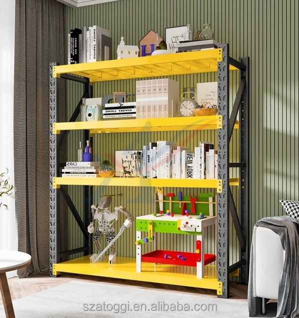 Custom Medium Duty Steel Shelving 200 Kg Layer Garage Black Yellow 4 Tier Powder Coated Industrial Warehouse Storage Metal