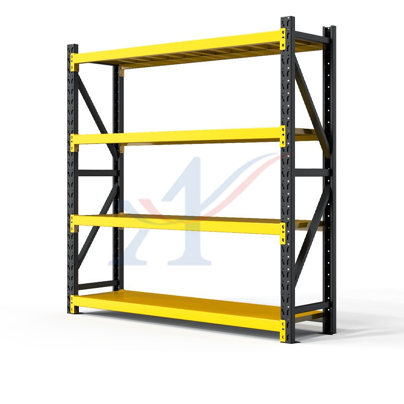 Custom Medium Duty Steel Shelving 200 Kg Layer Garage Black Yellow 4 Tier Powder Coated Industrial Warehouse Storage Metal