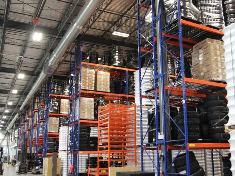 Auto parts warehouse shelving and mezzanine